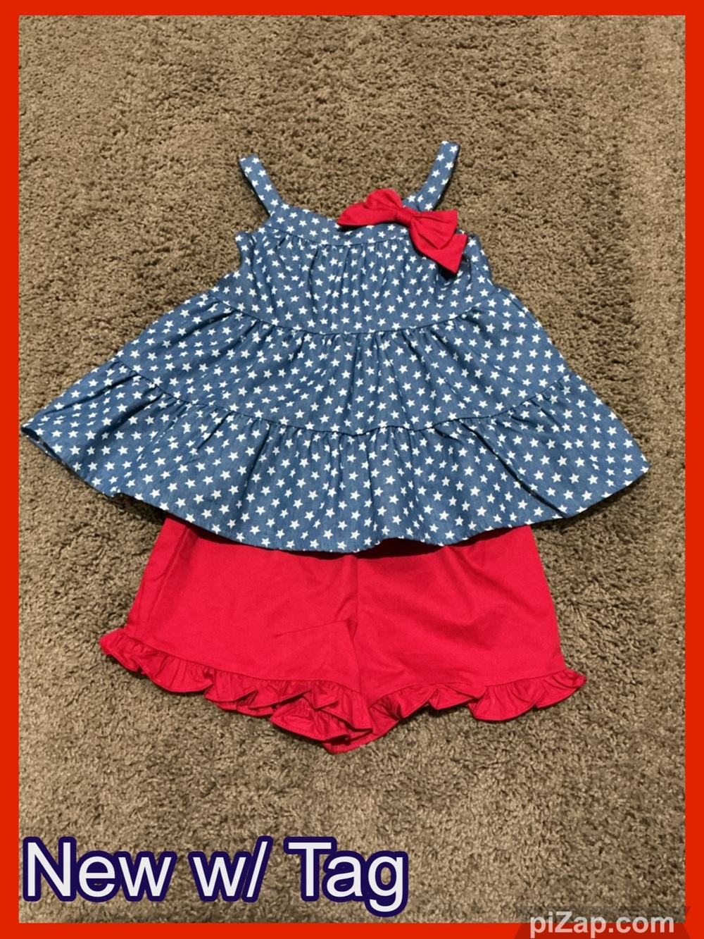 🧨 NWT ~GOODLAD Blue & White Star Print Top & Red Shorts Set ~ Sz 5